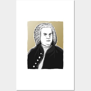 Johann Sebastian Bach in black, white and gold Posters and Art